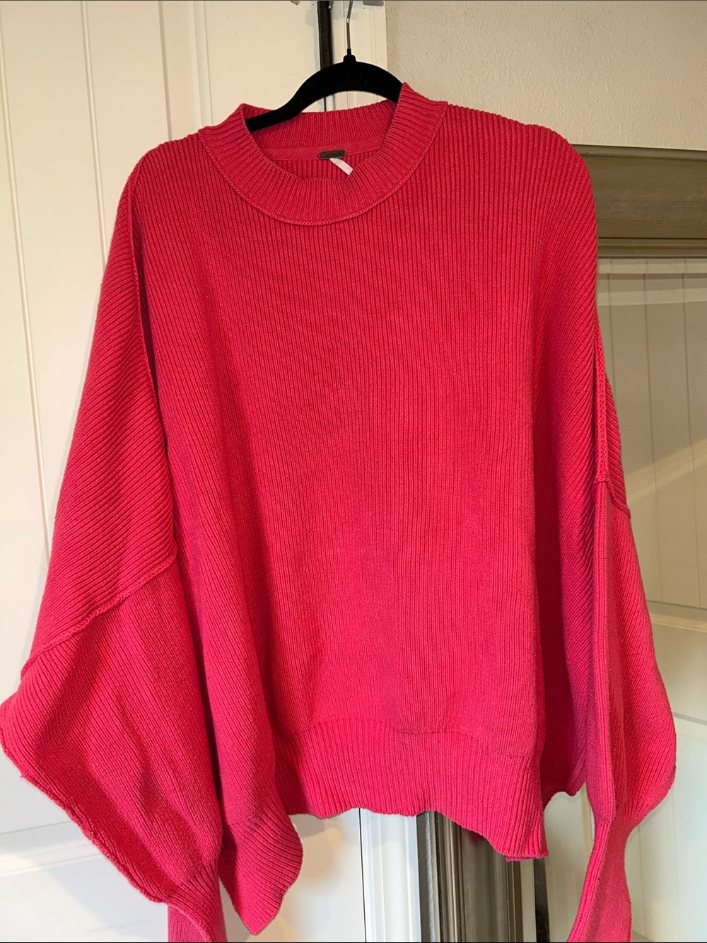 Free People Easy Street Women’s Oversized Hot Pink Ribbed Sweater Sz M